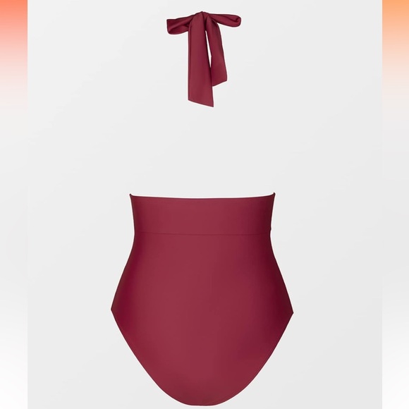 NWT CUPSHE V Neck One Piece Swimsuit Halter Backless Ruched Tummy Control, Large - Picture 4 of 9